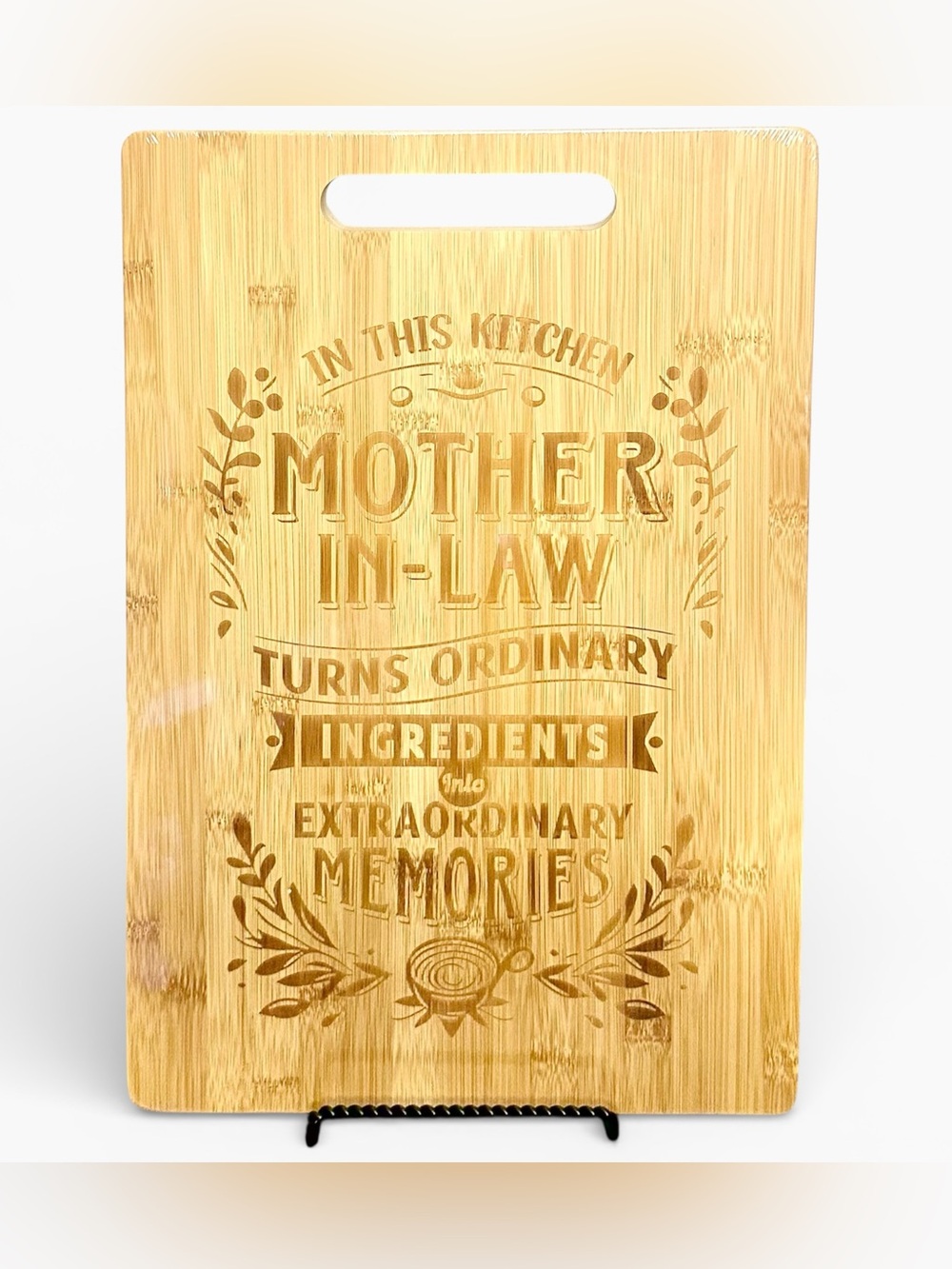 💗 NEW Riviera Bamboo Cutting Board with Engraved 'Mother-In-Law' | Natural Tan